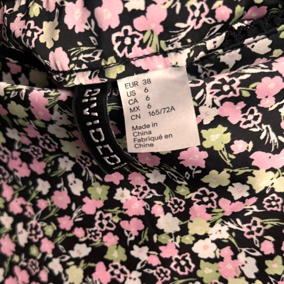 Divided Black Dress with Pink and Green Floral Design - Picture 1 of 4